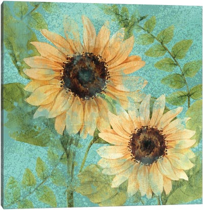 Sunflower Teal Canvas Art Print - French Country Décor