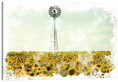 Windmill Sunflowers Canvas Art Print - French Country Décor
