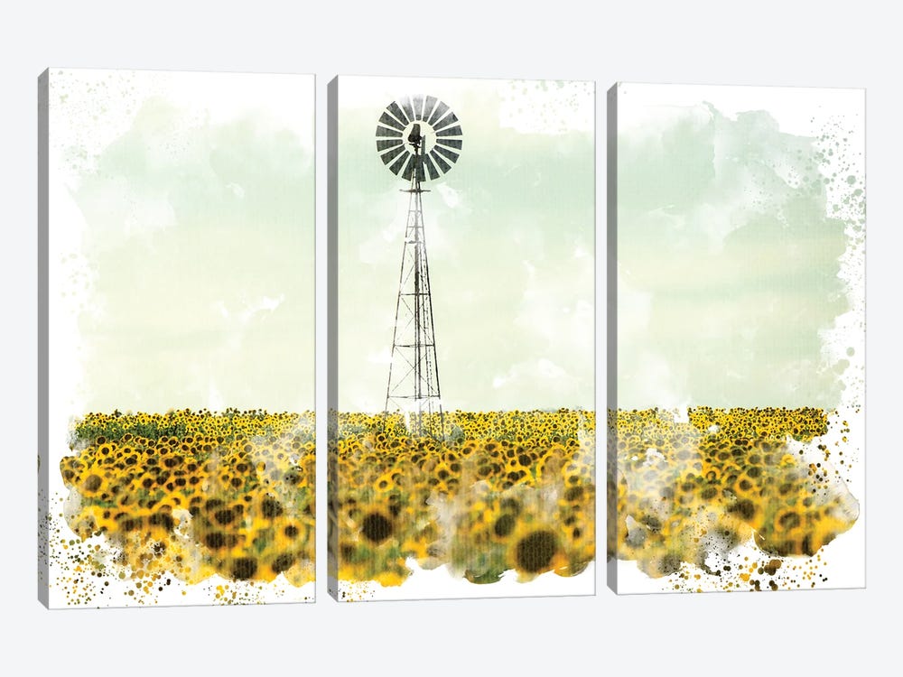Windmill Sunflowers by Kimberly Allen 3-piece Canvas Print