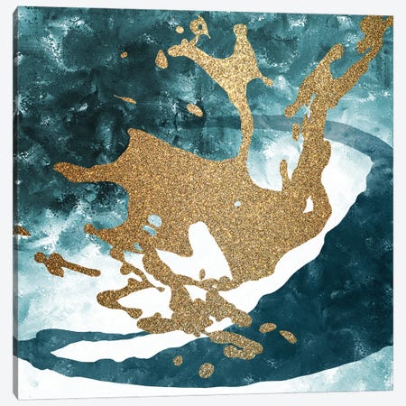 Teal Gold Splash I Canvas Print #KAL549} by Kimberly Allen Canvas Art Print