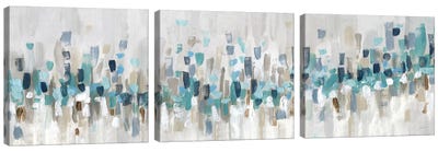 Blue Staccato Canvas Art Print - 3-Piece Panoramic Art