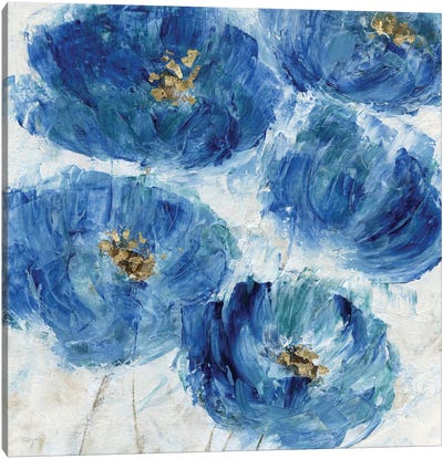 Blue Floral Fleck Canvas Art Print - Katrina Craven