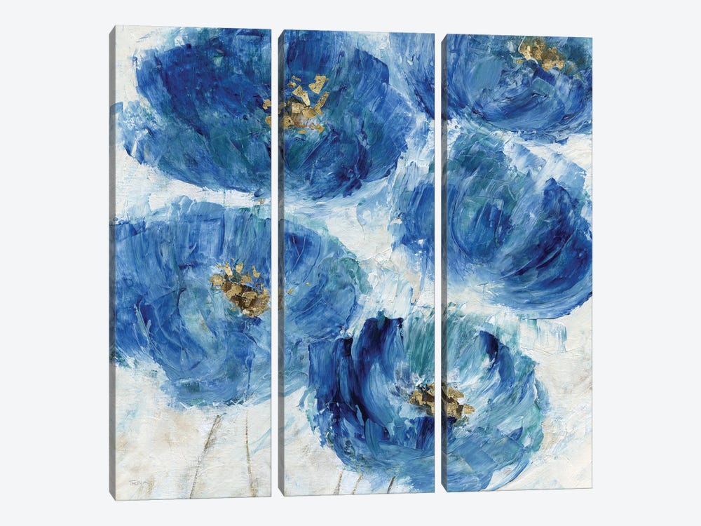 Blue Floral Fleck by Katrina Craven 3-piece Canvas Art Print