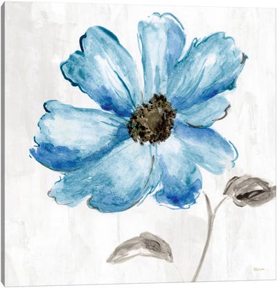 Blue Floral Canvas Art Print - Katrina Craven