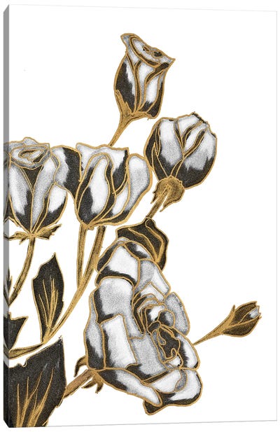 Black, White and Gold Roses Canvas Art Print - Black, White & Gold Art
