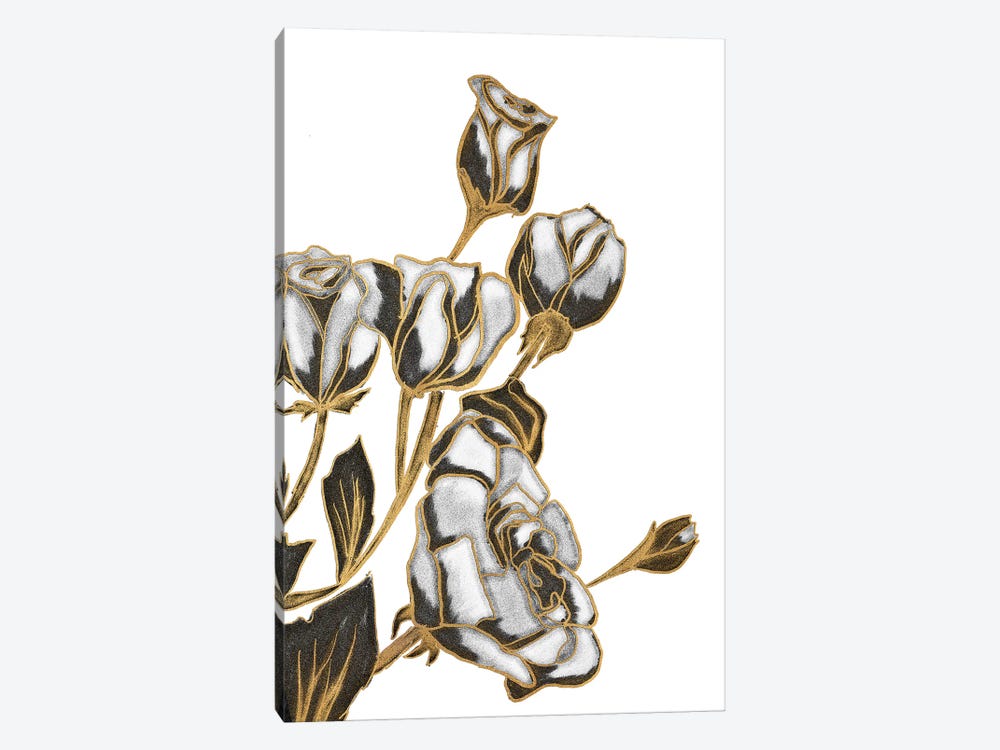 Black, White and Gold Roses by Kali Wilson 1-piece Canvas Print