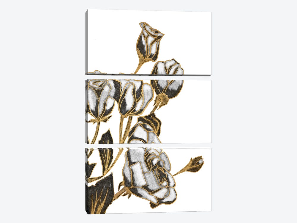 Black, White and Gold Roses by Kali Wilson 3-piece Canvas Art Print