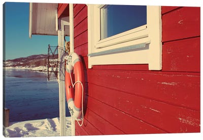 Lake House in Winter Canvas Art Print