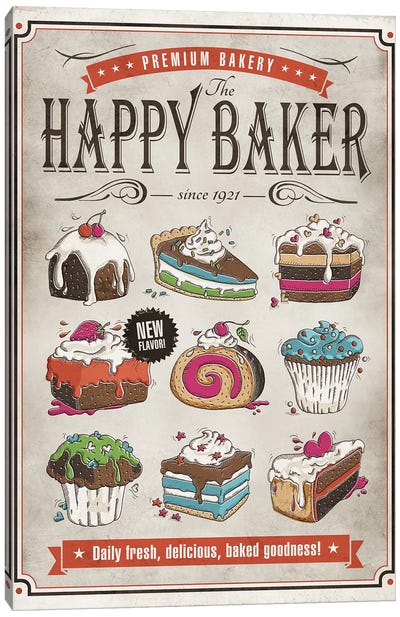Happy Baker Canvas Art Print - Cake & Cupcake Art