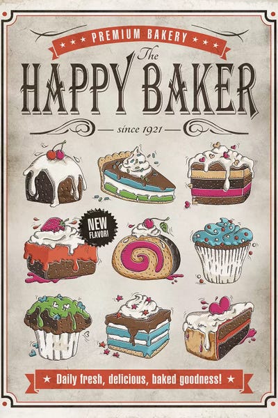 Vintage Kitchen Posters: Happy Baker by Ester Kay