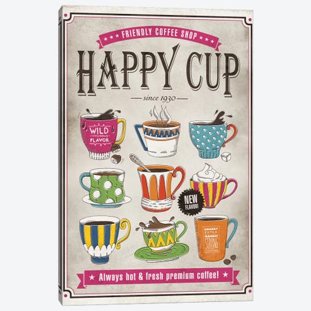 Happy Cup Canvas Print #KAY16} by Ester Kay Canvas Art