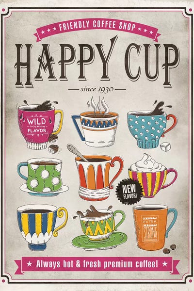 Vintage Kitchen Posters: Happy Cup by Ester Kay