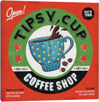Tipsy Cup Canvas Art Print - Vintage Kitchen Posters