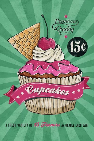 Vintage Kitchen Posters: Cupcake by Ester Kay