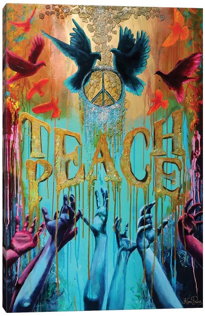 Teach Peace Canvas Art Print - Peace Sign Art