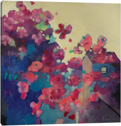 Home Behind The Cherry Blossoms Canvas Art Print - Kerri McCabe