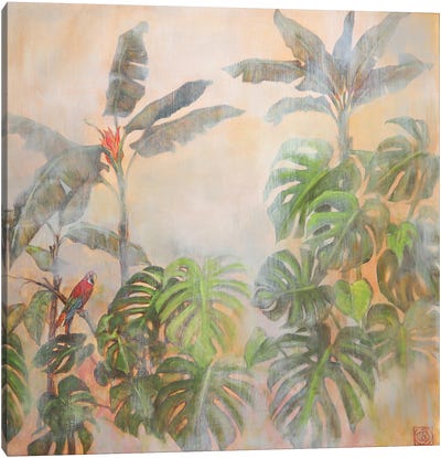 Tropical Scenery With Parrot Canvas Art Print - Tranquil Gardens