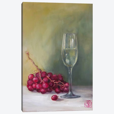 Champagne And Grapes Canvas Print #KBI6} by Katia Bellini Canvas Wall Art