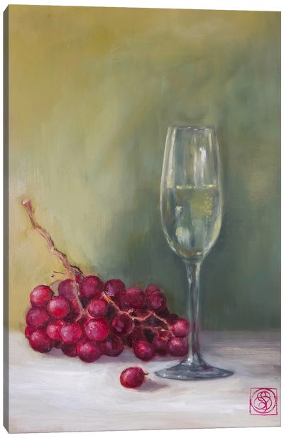 Champagne And Grapes Canvas Art Print - Green Art