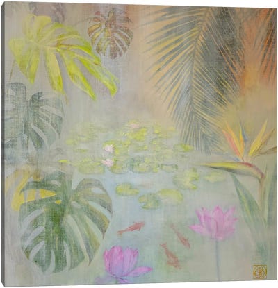 Lotus Pond Canvas Art Print - Cream Art