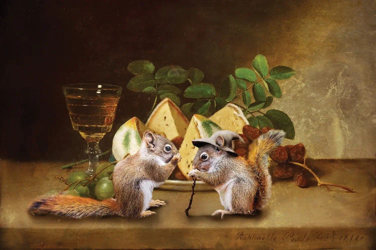 Red Squirrels Still Life by Karen Burke wall art