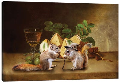 Red Squirrels Still Life Canvas Art Print - Karen Burke