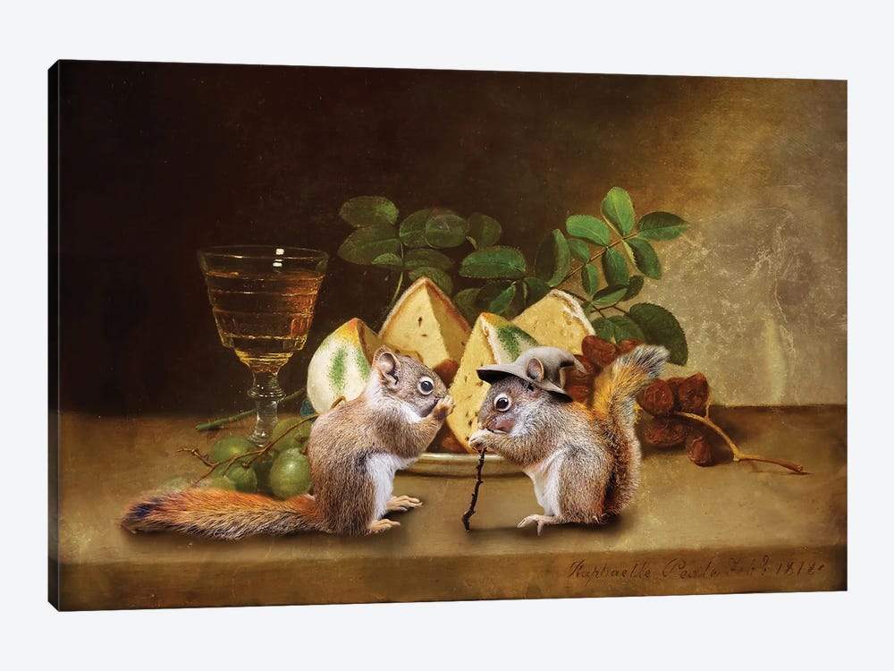 Red Squirrels Still Life by Karen Burke 1-piece Canvas Print