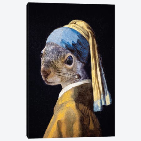 Squirrel With A Pearl Earring Canvas Print #KBU110} by Karen Burke Canvas Art Print
