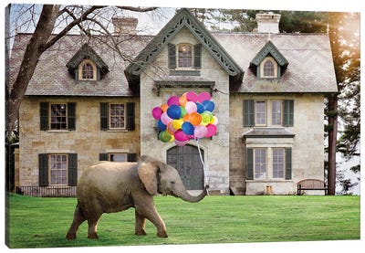 Elephant Party Balloons Canvas Art Print - Karen Burke