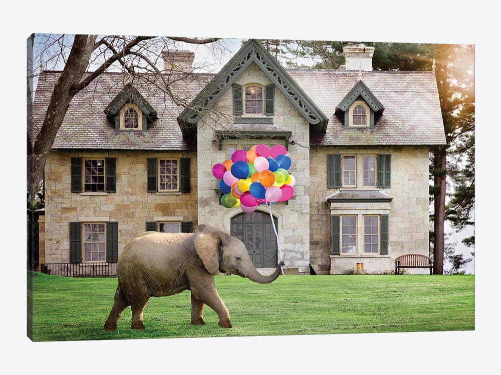 Elephant Party Balloons by Karen Burke 1-piece Canvas Art