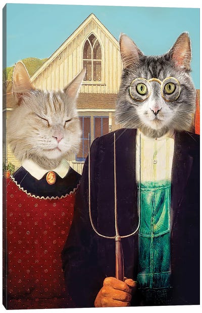 American Gothic Cats Canvas Art Print