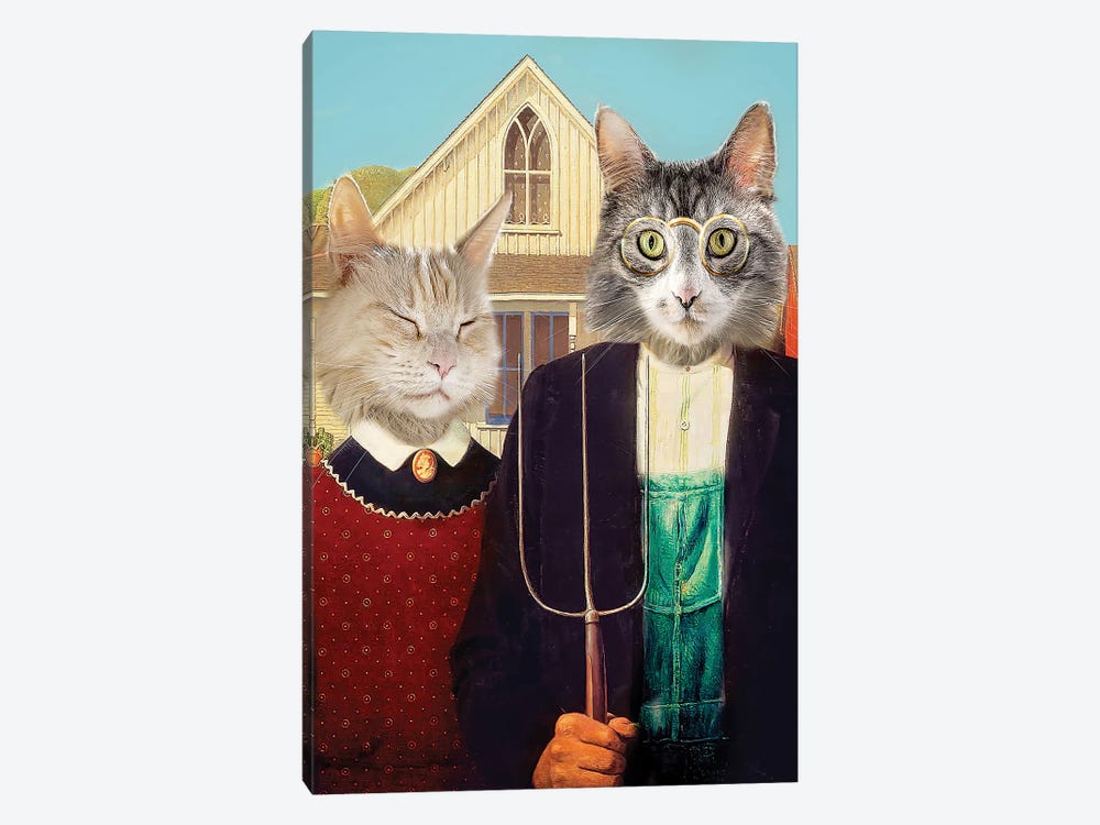 American Gothic Cats by Karen Burke 1-piece Canvas Art