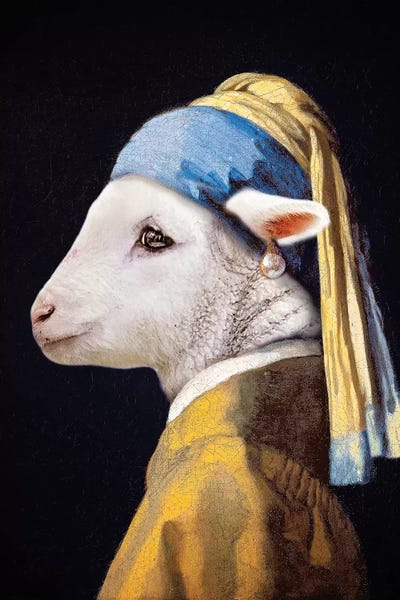 Lamb With The Pearl Earring by Karen Burke framed canvas print
