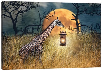 Moonlit Stroll Canvas Art Print - Giraffe Art