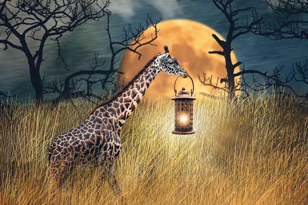 Giraffes: Moonlit Stroll by Karen Burke