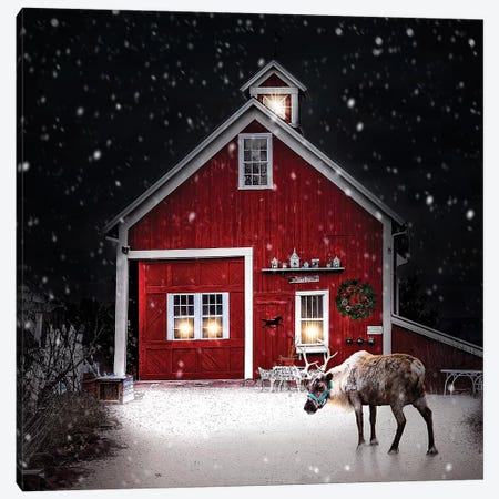 Winter Night Reindeer Canvas Print #KBU79} by Karen Burke Art Print