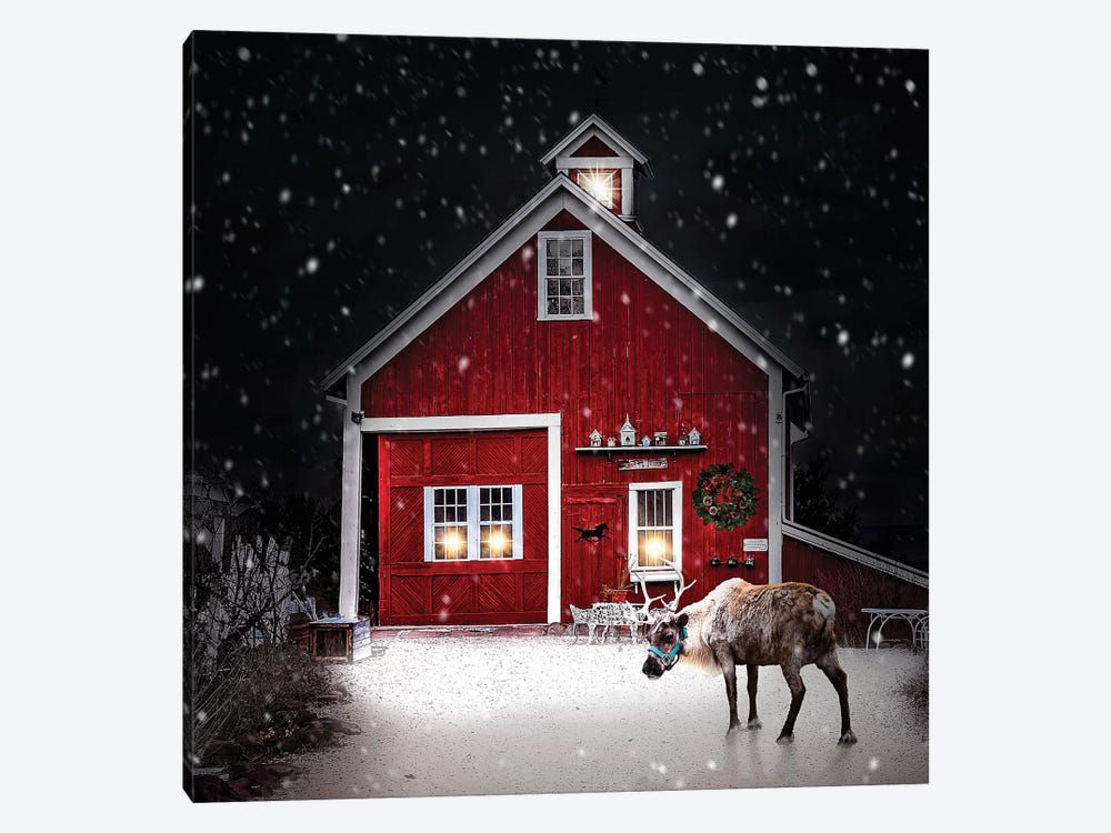 Winter Night Reindeer by Karen Burke 1-piece Canvas Print