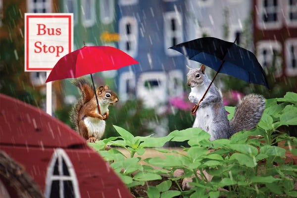 Karen Burke: Bus Stop In The Rain by Karen Burke