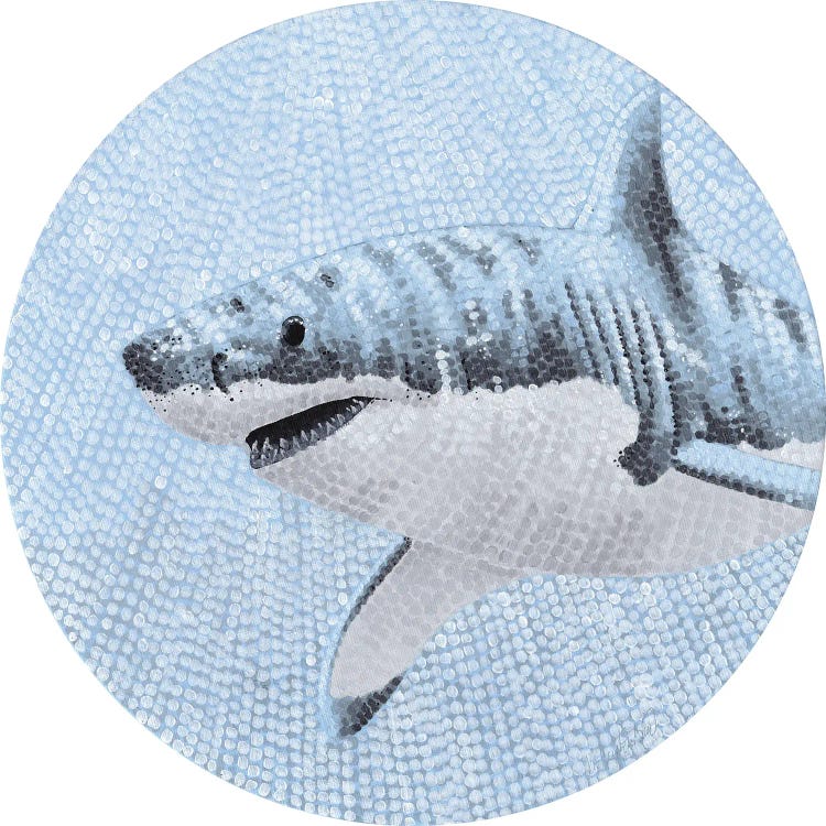 Starry Ocean Great White Shark by Kelsey Emblow wall art