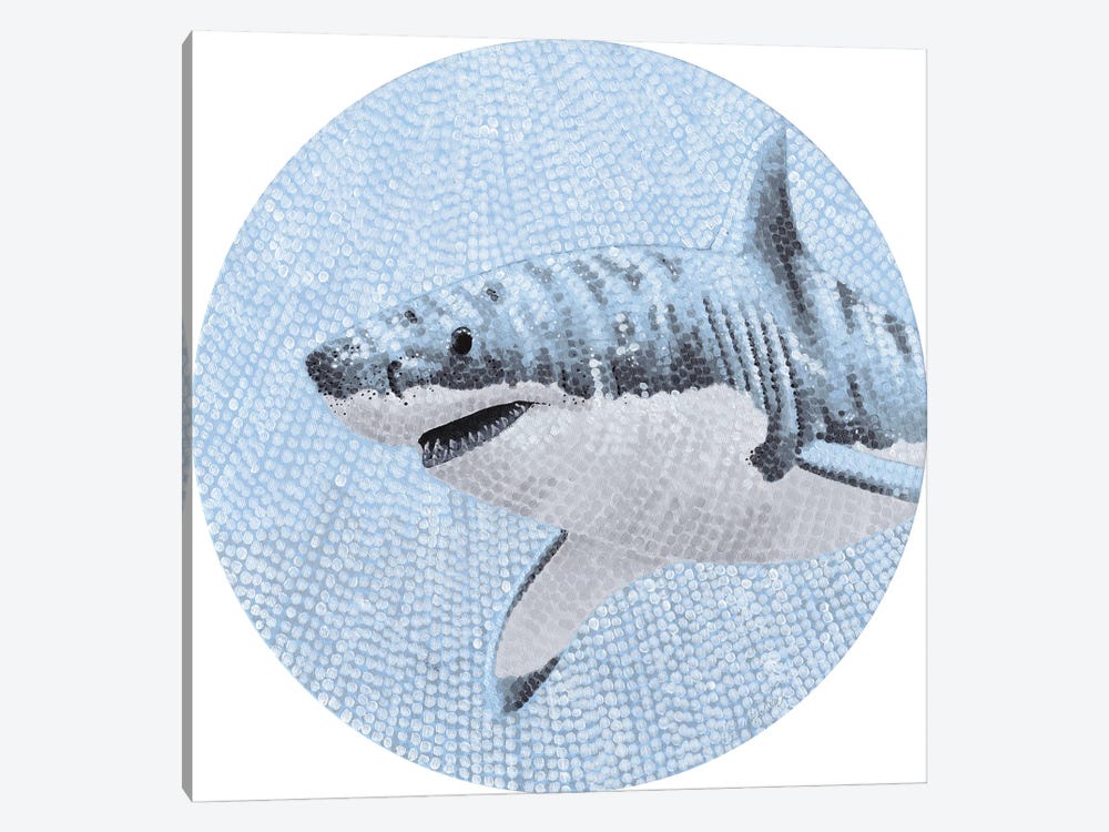 Starry Ocean Great White Shark by Kelsey Emblow 1-piece Canvas Print