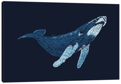 Stipple Of The Sea Humpback Whale 2 Canvas Art Print - Blue Art