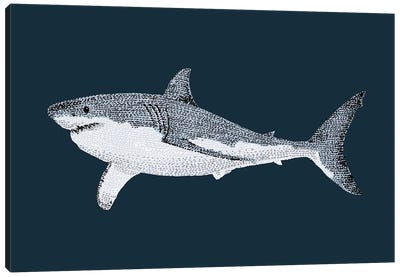 Stipple Of The Sea Great White Canvas Art Print - Shark Art