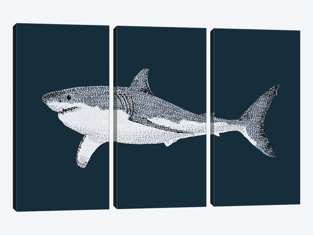 Stipple Of The Sea Great White by Kelsey Emblow 3-piece Art Print
