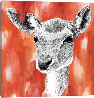Dreamy Deer Canvas Art Print - Red Art