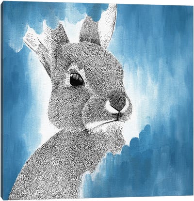 Dreamy Blue Bunny Canvas Art Print - Kelsey Emblow