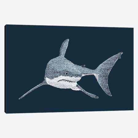 Stipple Of The Sea Great White Shark Canvas Print #KBW25} by Kelsey Emblow Canvas Art Print