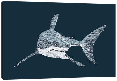 Stipple Of The Sea Great White Shark Canvas Art Print - Great White Shark Art
