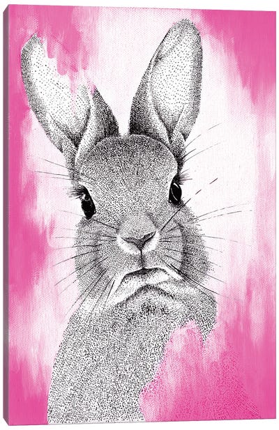 Pinkest Pink Bunny Canvas Art Print - Gray & Pink Art