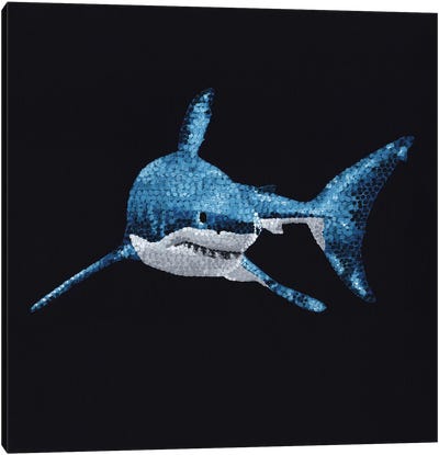 Deep - Great White Shark Canvas Art Print - Blue Art