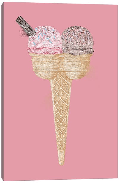 Summer Seaside 2 Scoop Cone Canvas Art Print - Ice Cream & Popsicle Art
